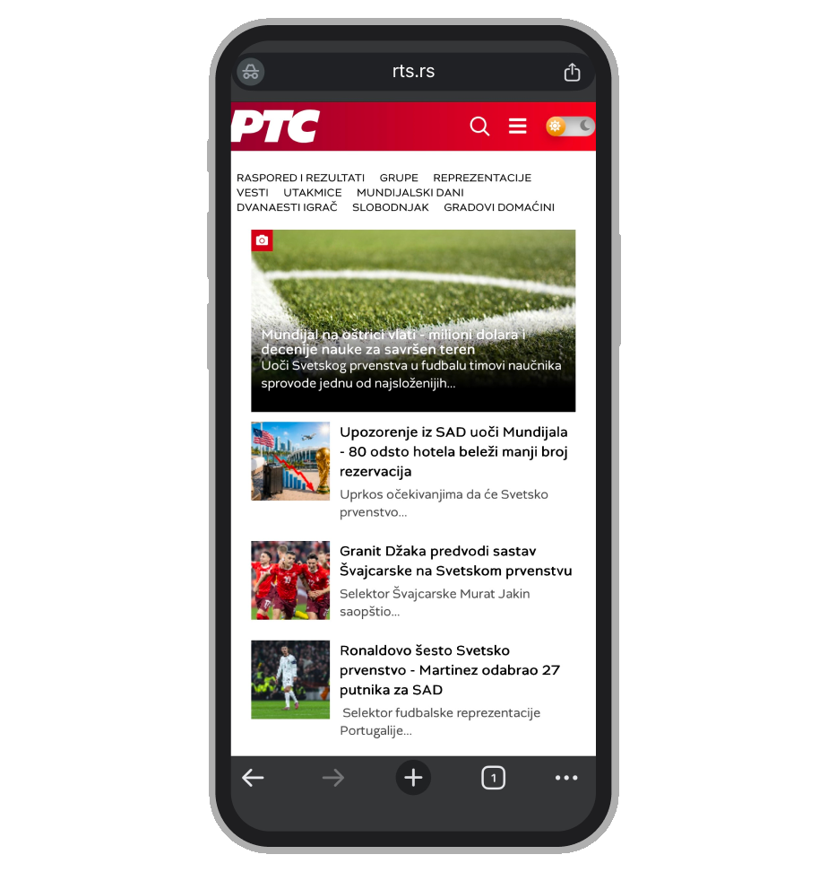 Stranica RTS-a posvećena Svetskom prvenstvu 2026