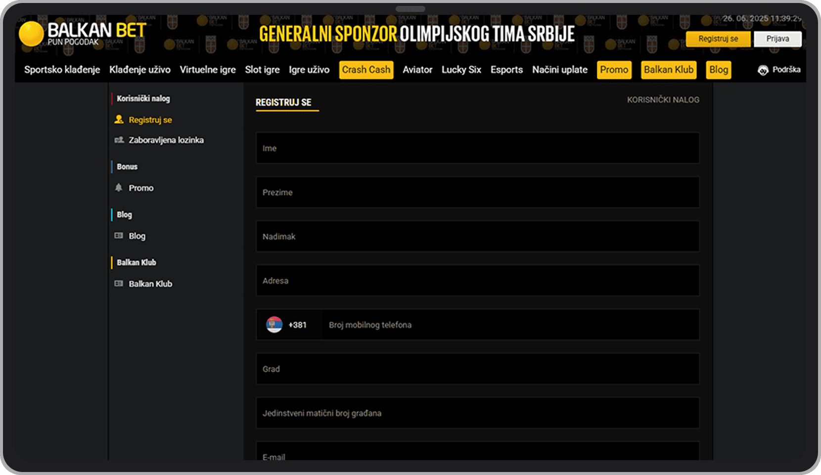 BalkanBet registracija putem kompjutera