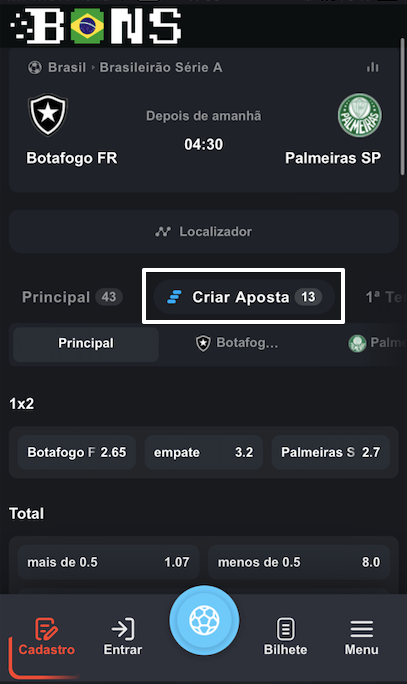 Utilize a funcionalidade ‘Criar Aposta’ 