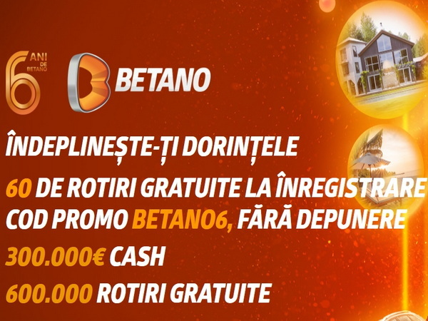 legalbet.ro: 60 de Rotiri Gratuite la inregistrare pe Betano, fara depunere.