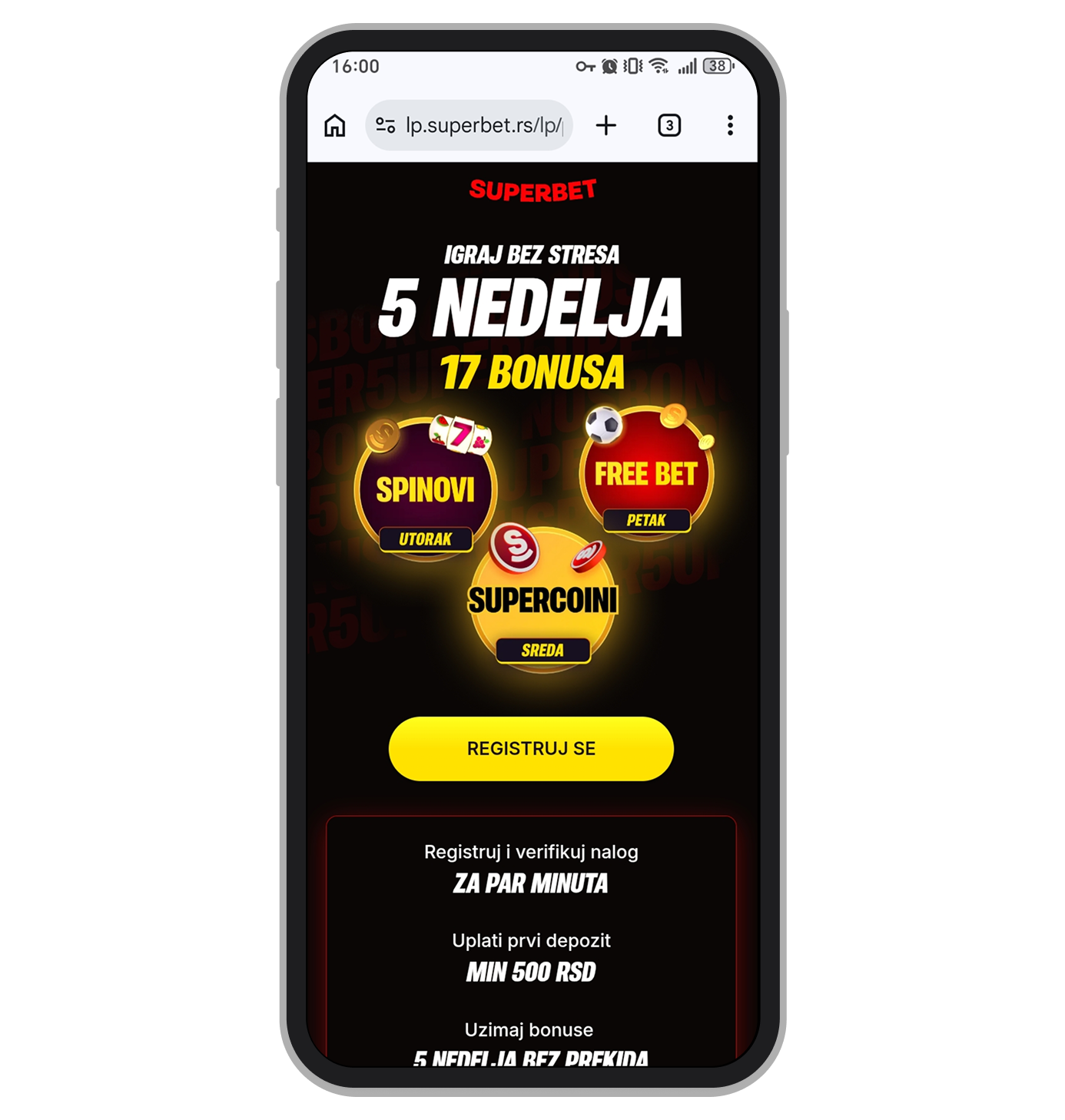 Stranica sa bonusima Superbet