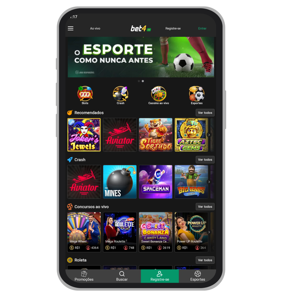 Aplicativo Android de Bet4 Cassino 