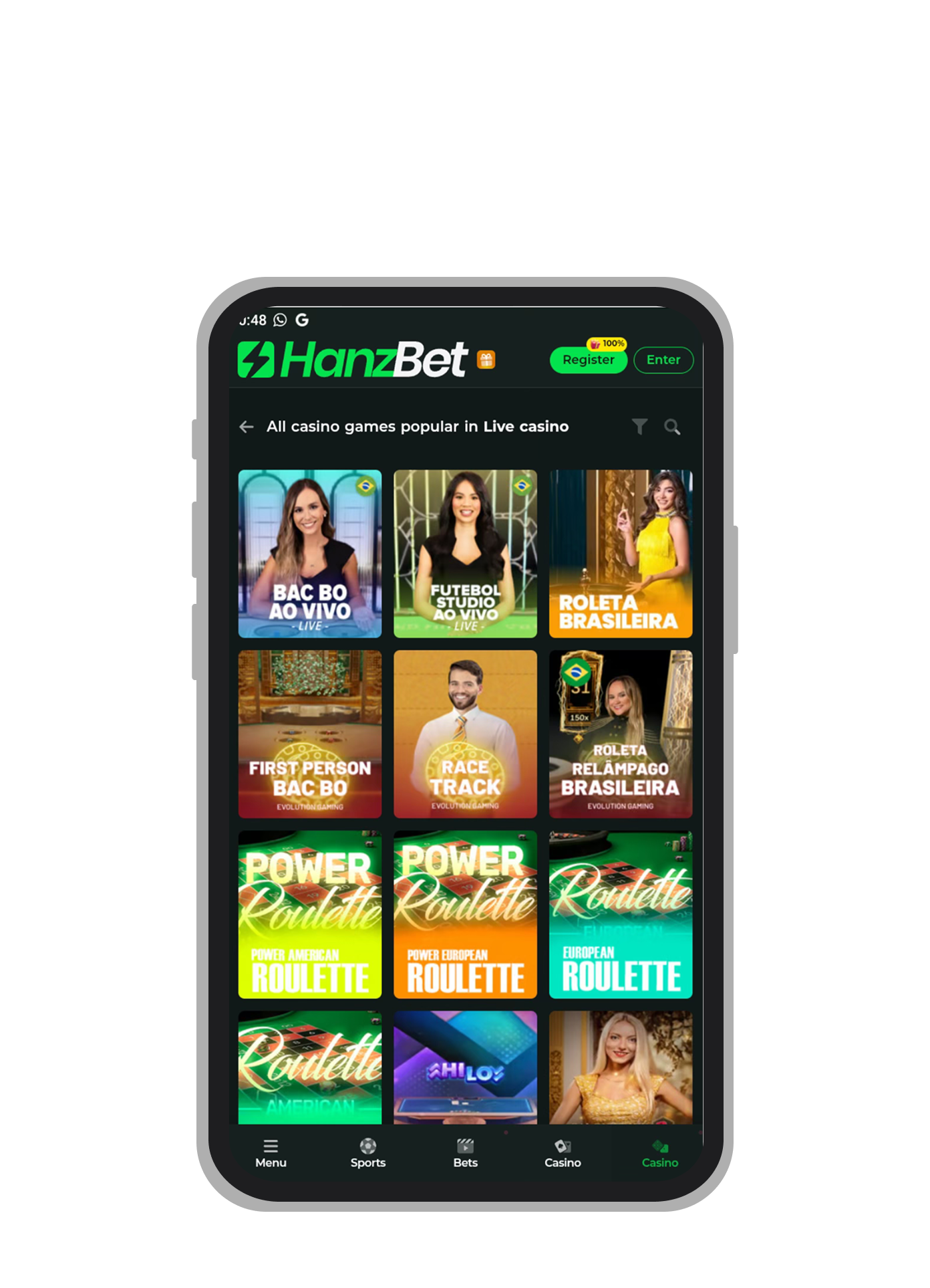 O site móvel da plataforma HanzBet