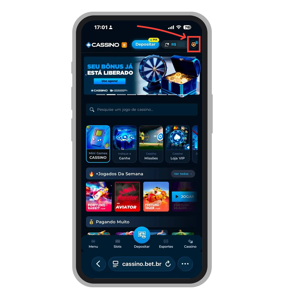 Toque no ícone de perfil 