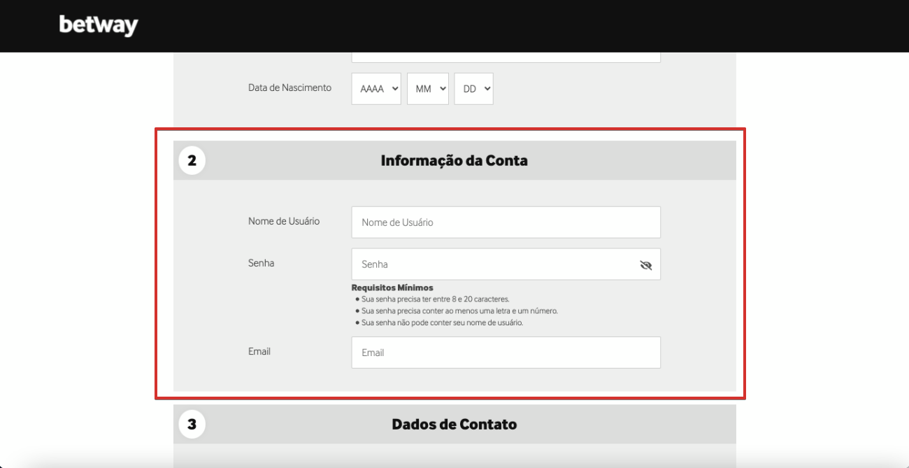 Informação da conta