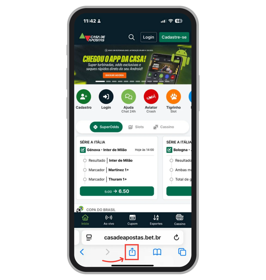 Toque no botão “Compartilhar” 