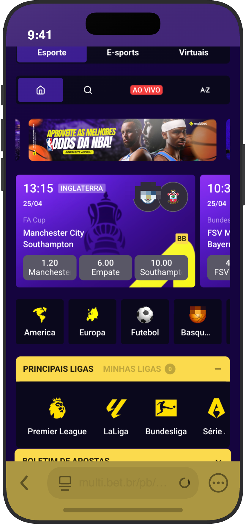 Seção de esportes da Multibet com odds turbinadas e jogos ao vivo da Premier League