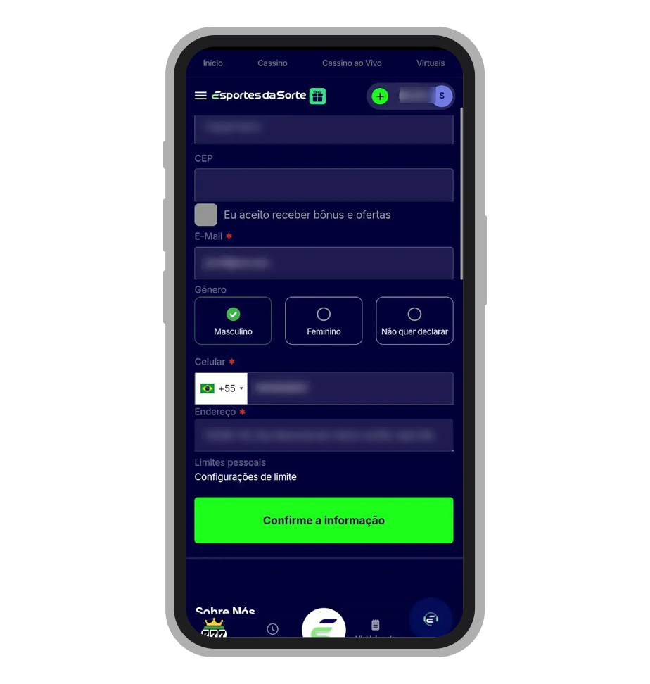 Adicione as informações e confirme