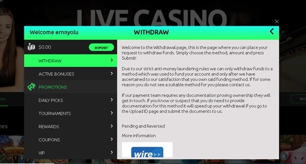 Withdraw interface