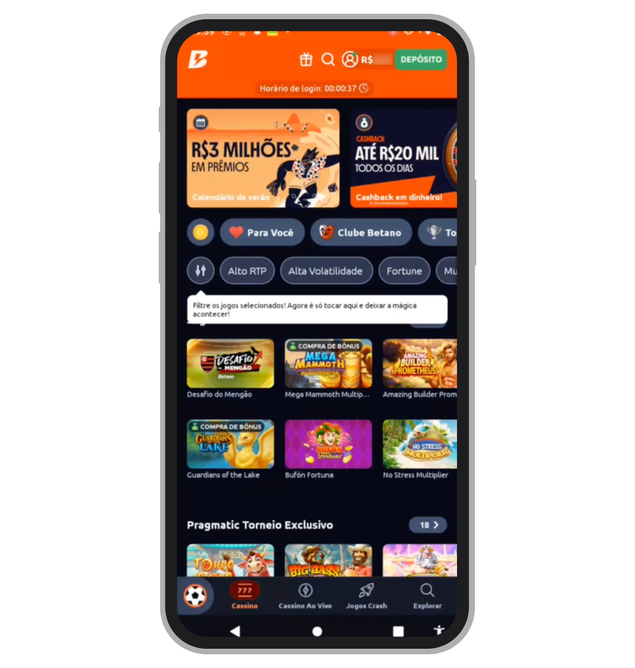 O cassino da Betano está disponível no mesmo app 