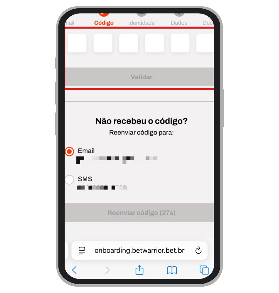Ative a conta BetWarrior inserindo o código recebido