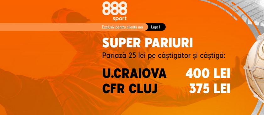 Ai cote "beton" doar la 888 Sport pentru meciul etapei din Liga 1, U Craiova - CFR Cluj