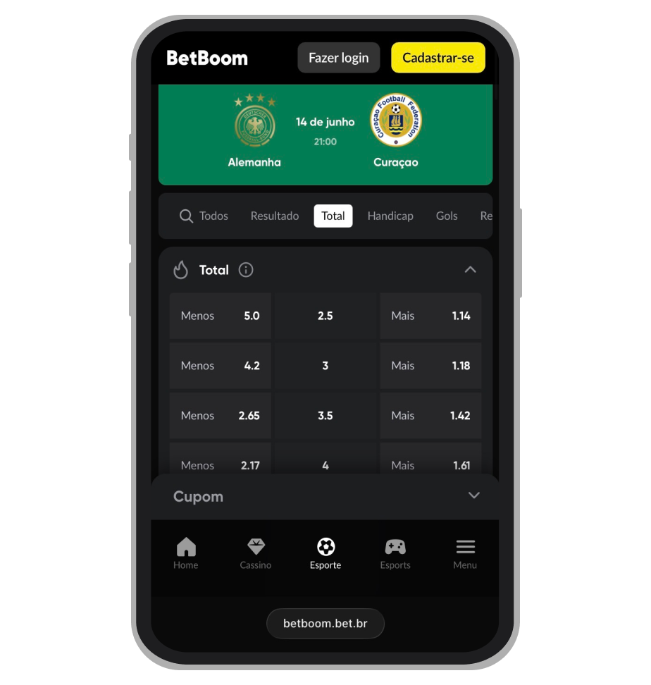 Total de gols na BetBoom