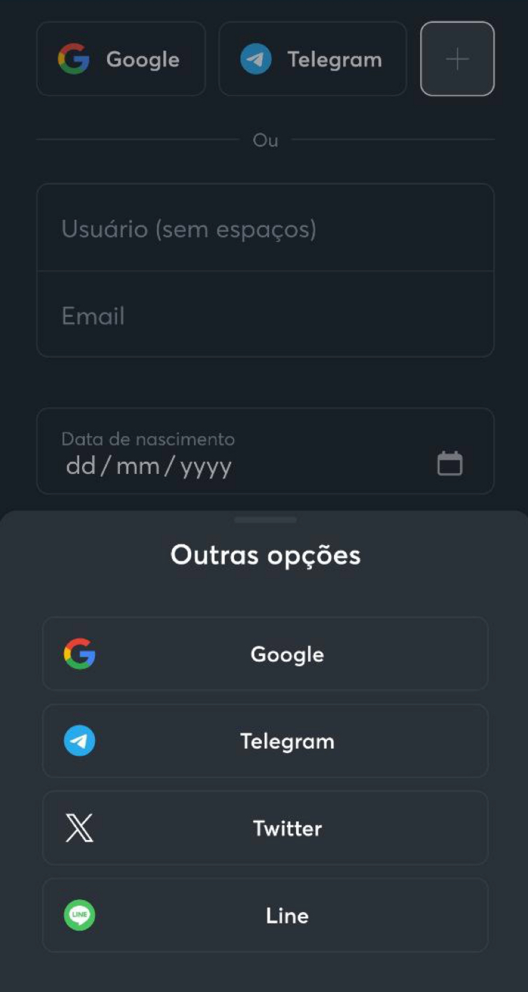 Pode escolher uma das redes sociais para efetur para login no futuro