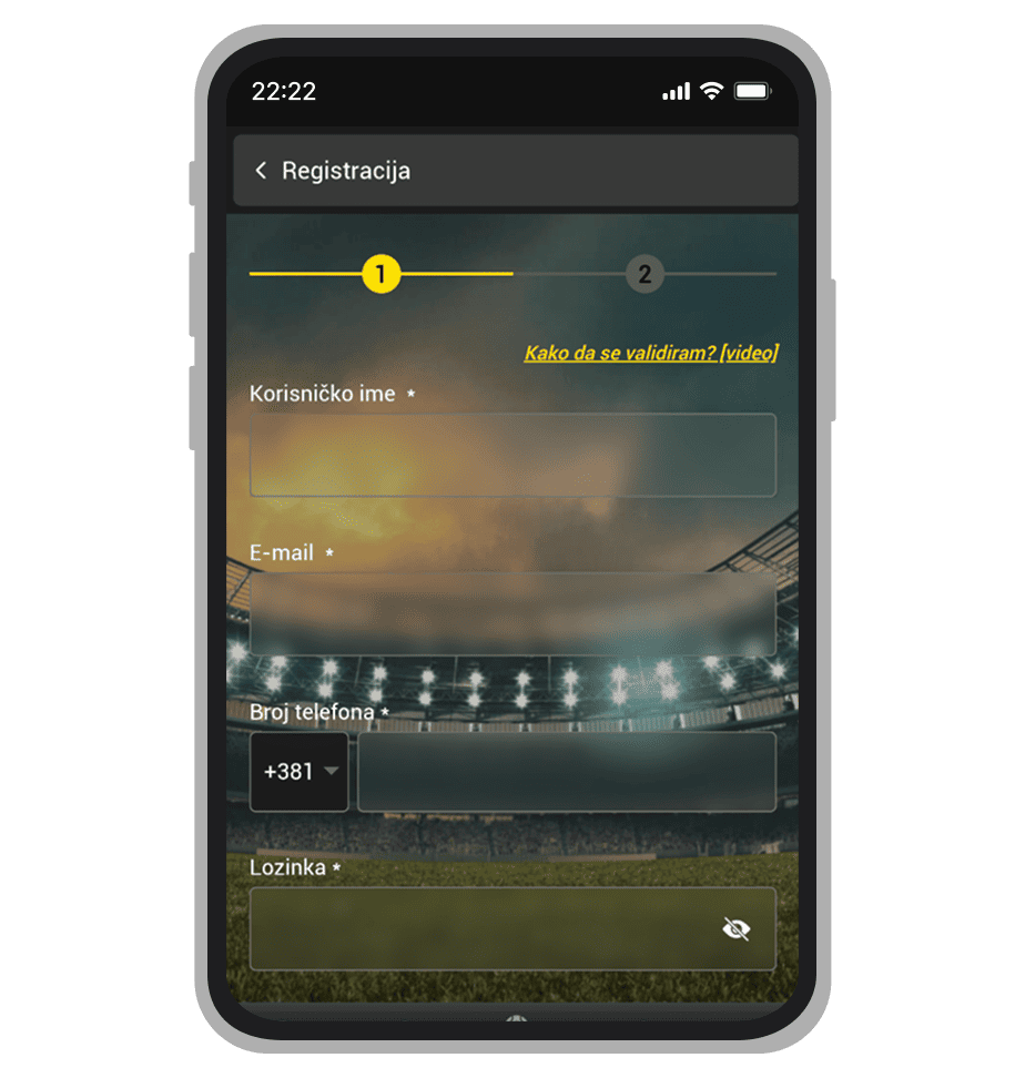 SoccerBet formular za registraciju