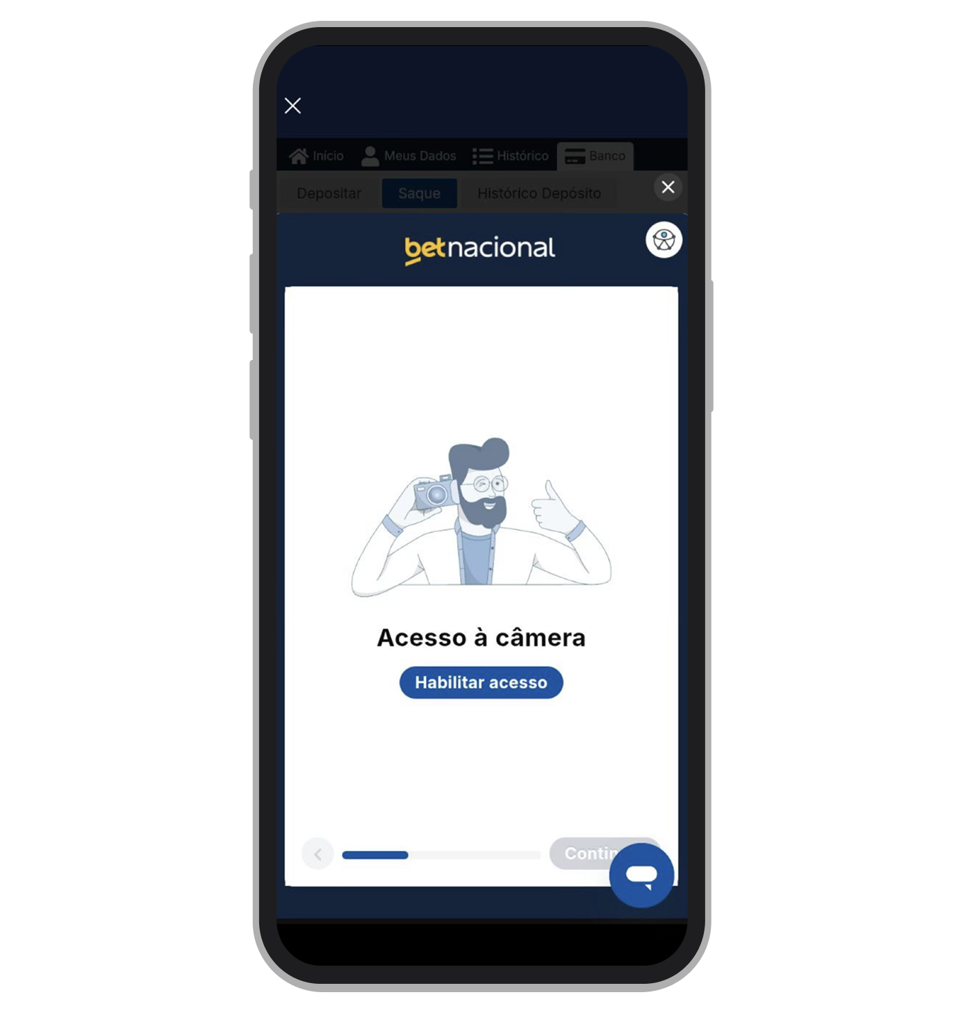 Permite ao app habilitar a câmera do celular