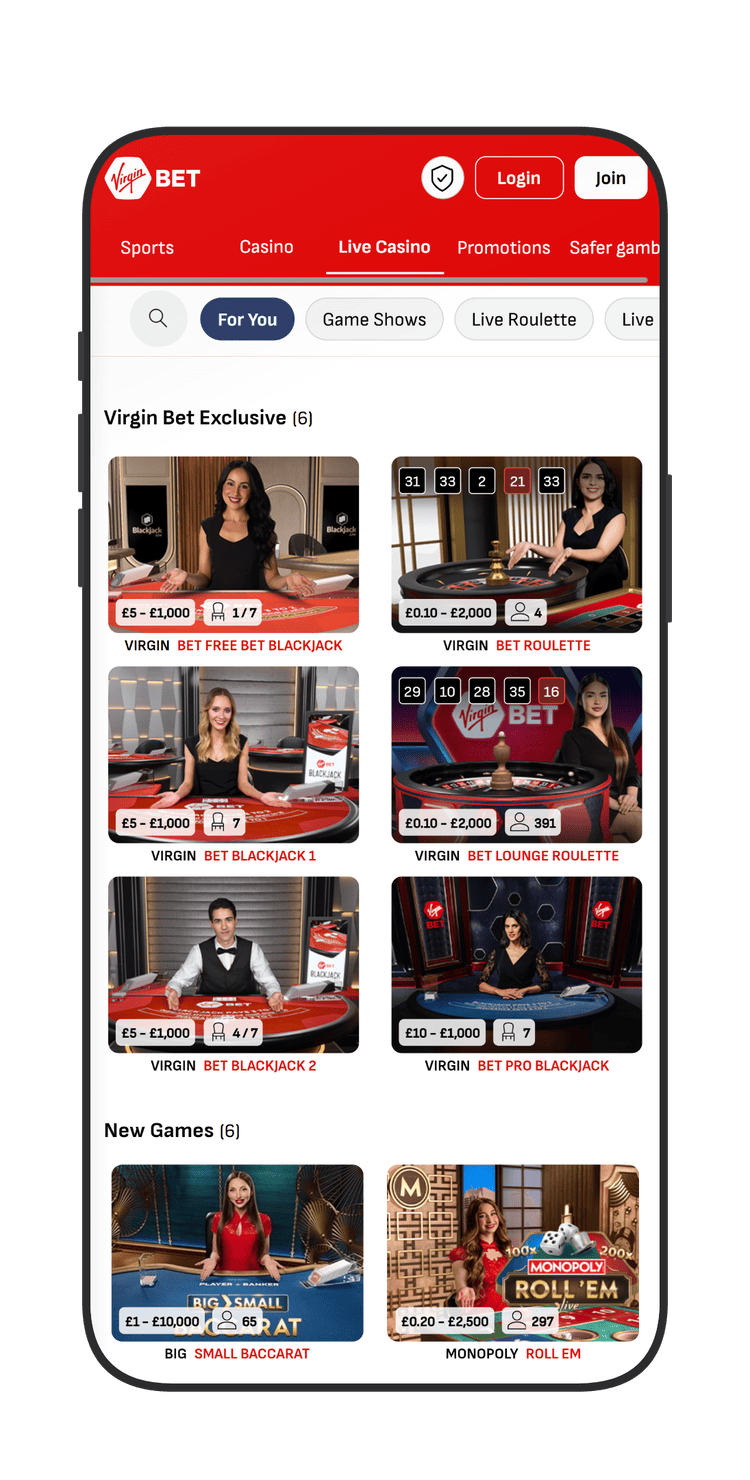 Live casino section at VirginBet Casino