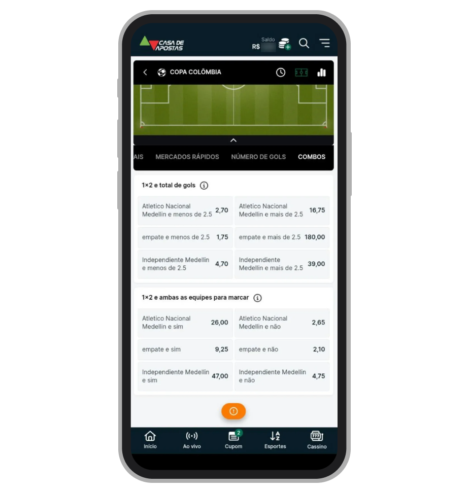 Apostas combo no app da Casa de Apostas  