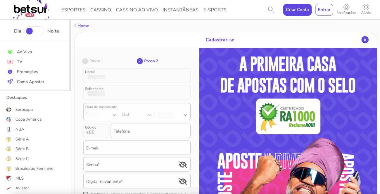 Adicione as informações pessoais obrigatórias 