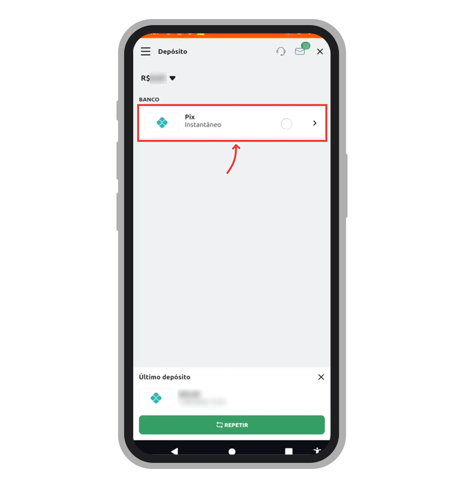 Selecione a opção Pix