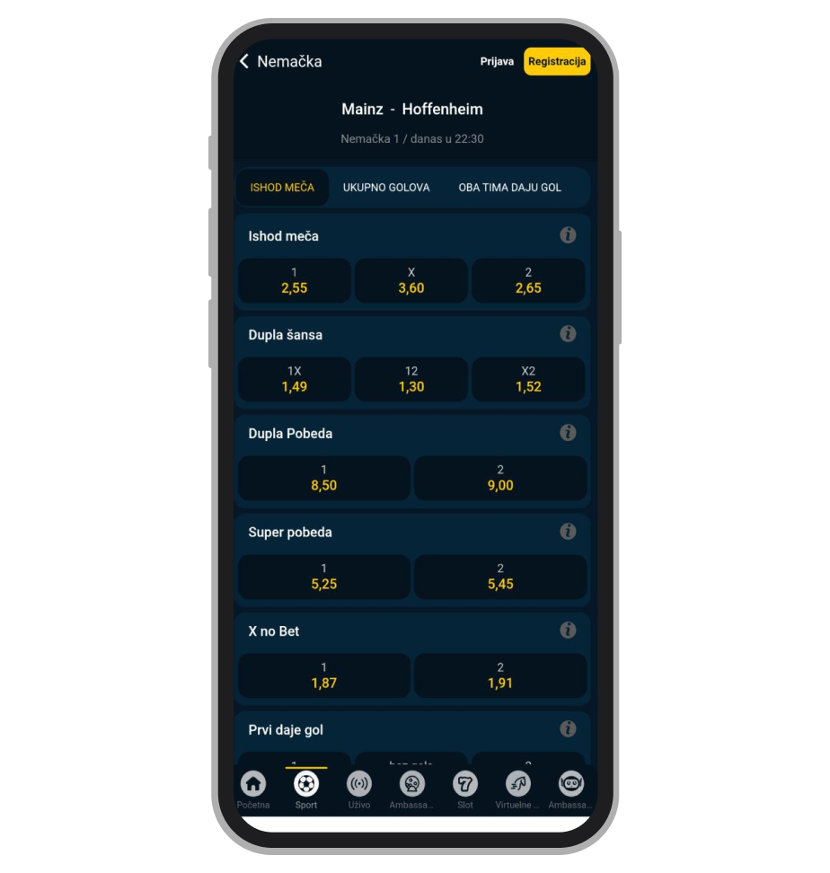 Kvote na utakmicu Bundeslige