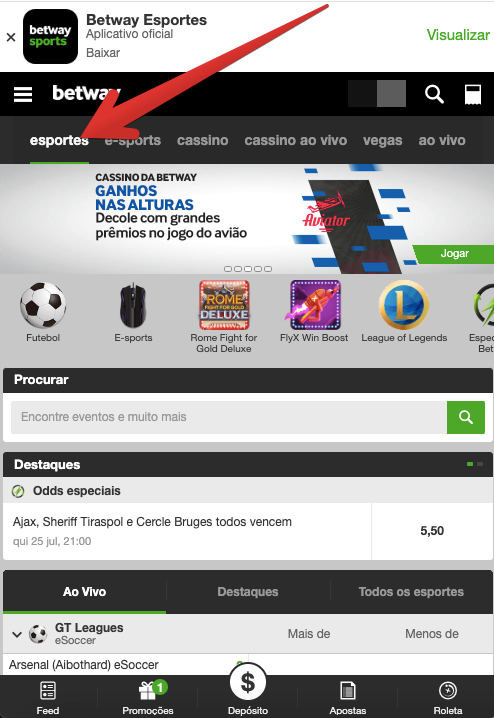 Visite o site Betway apostas online