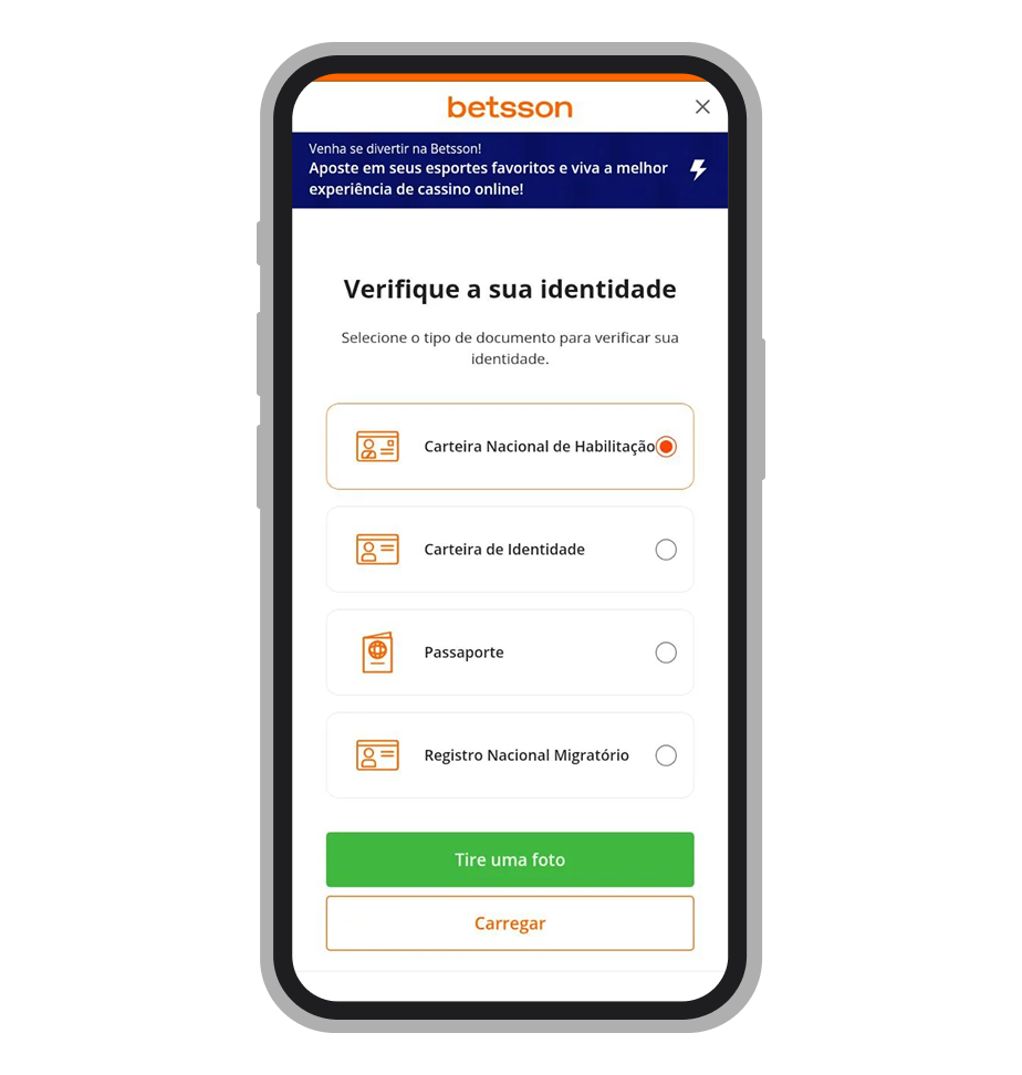 Envie o seu documento para concluir KYC
