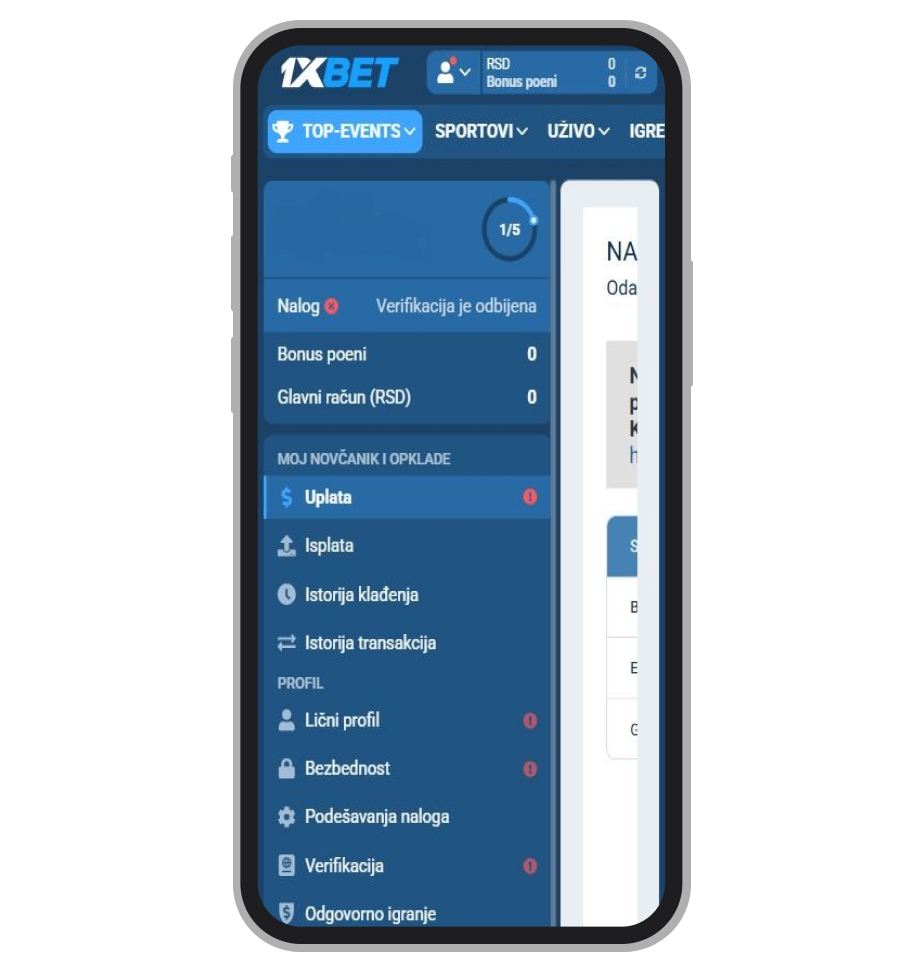 Odeljak za depozit na 1xBetu