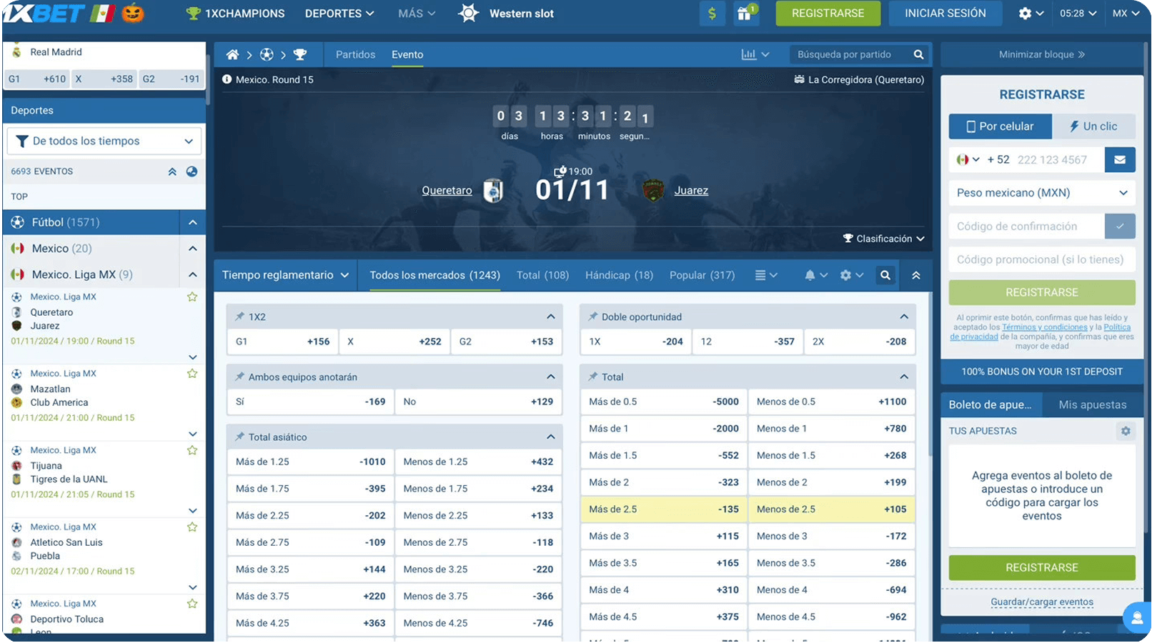 Tipos de mercados. 1xBet