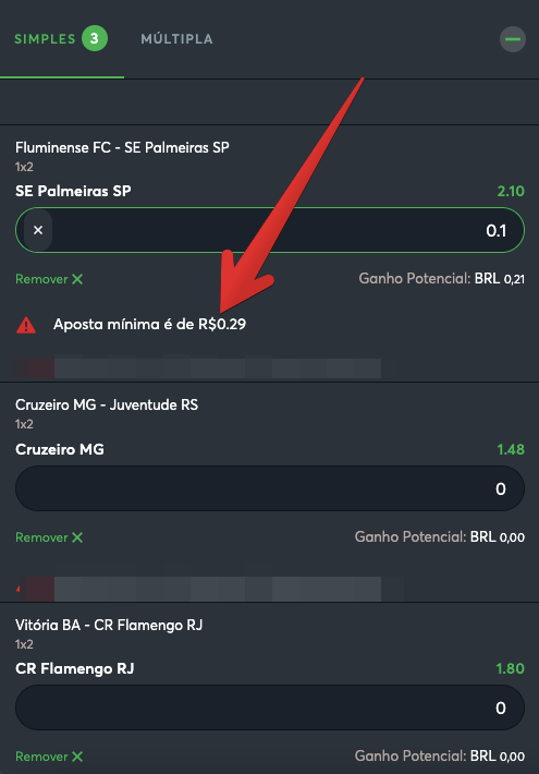 Valor mínimo de aposta na Sportsbet é de R$0.29