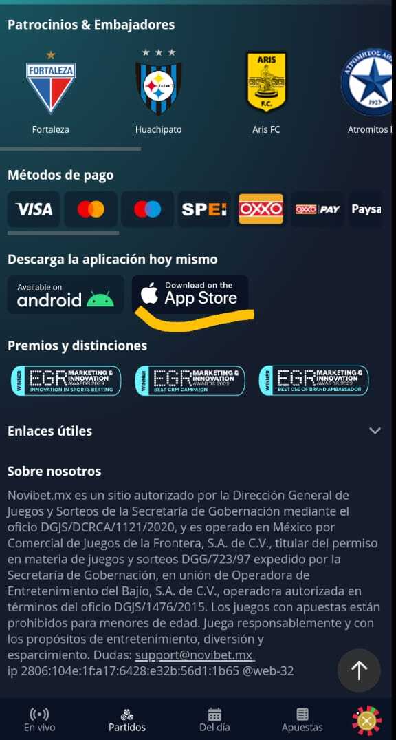 Enlace para descarga desde App Store de Novibet