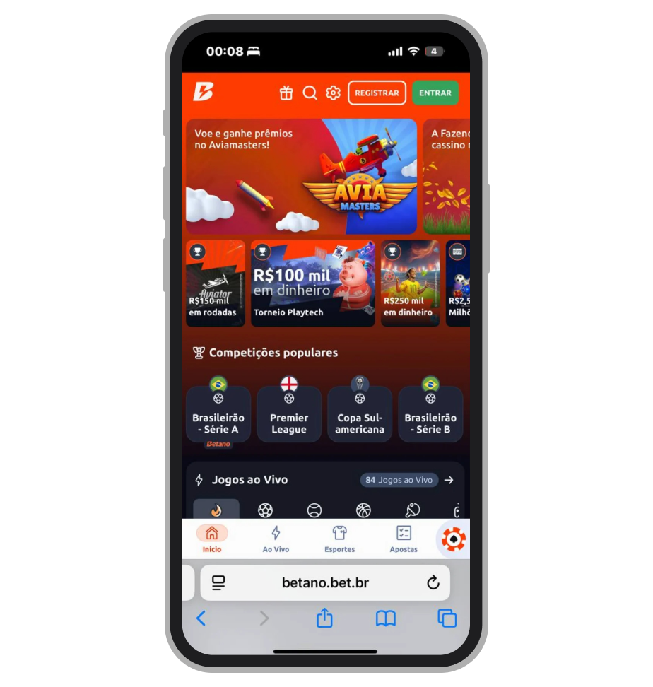 O design do site Betano 