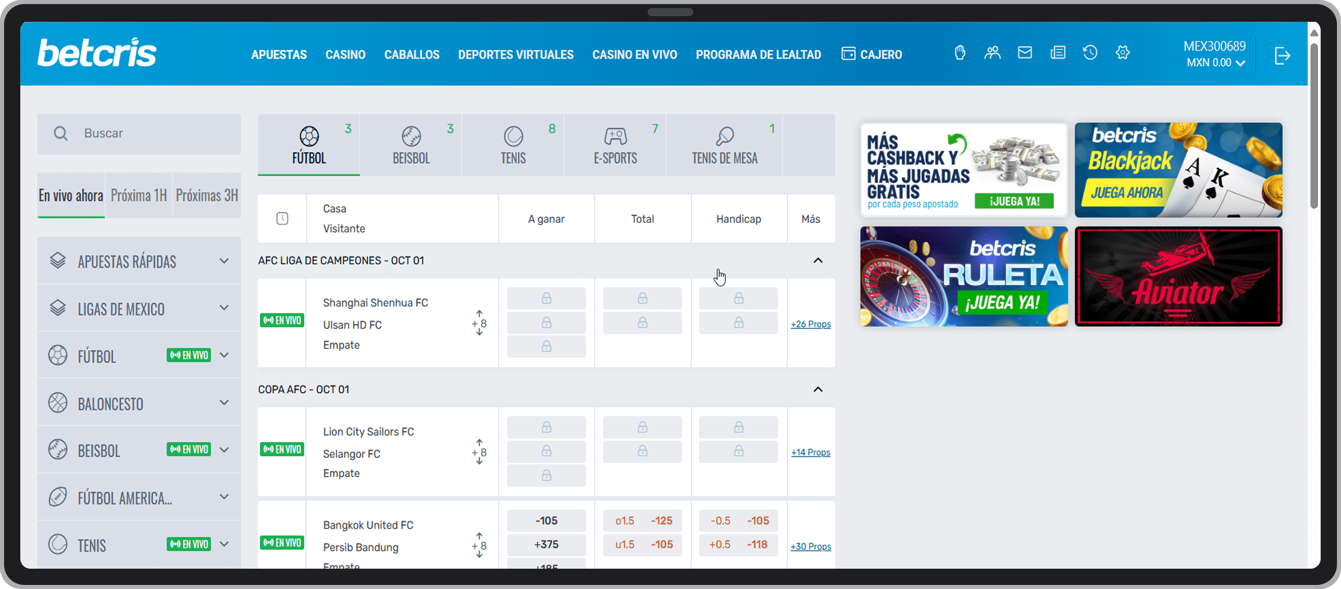 Betcris. Apuestas deportivas