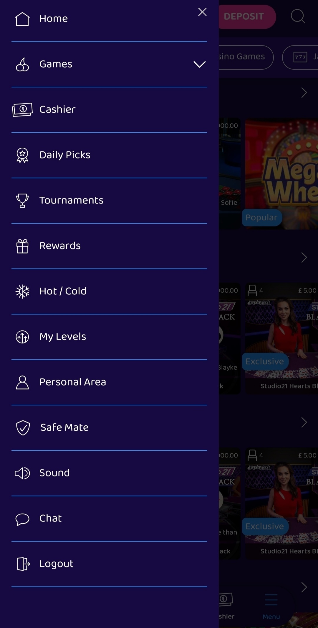 SlotStars Menu