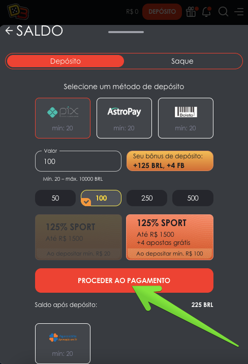 Botão para finalizar a transação de fundos