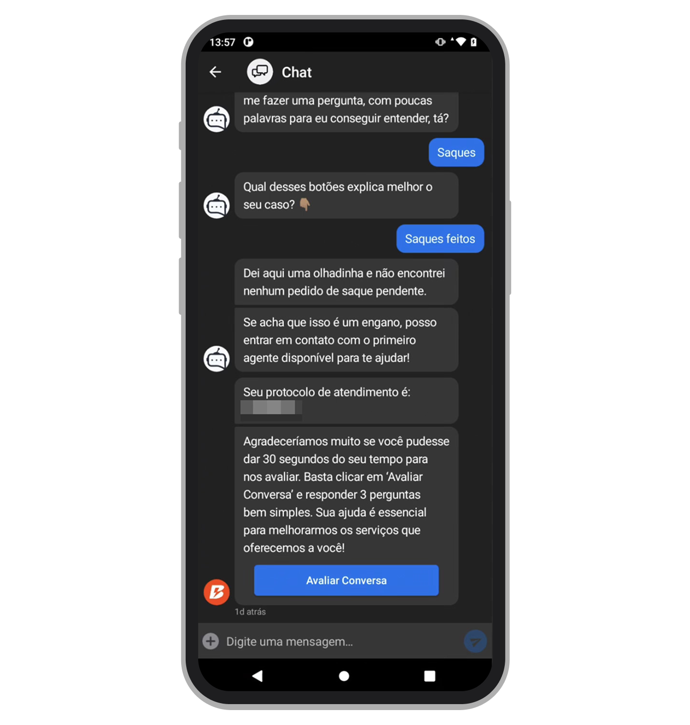 No chat antes de falar com atendente humano precisará responder as perguntas do robô