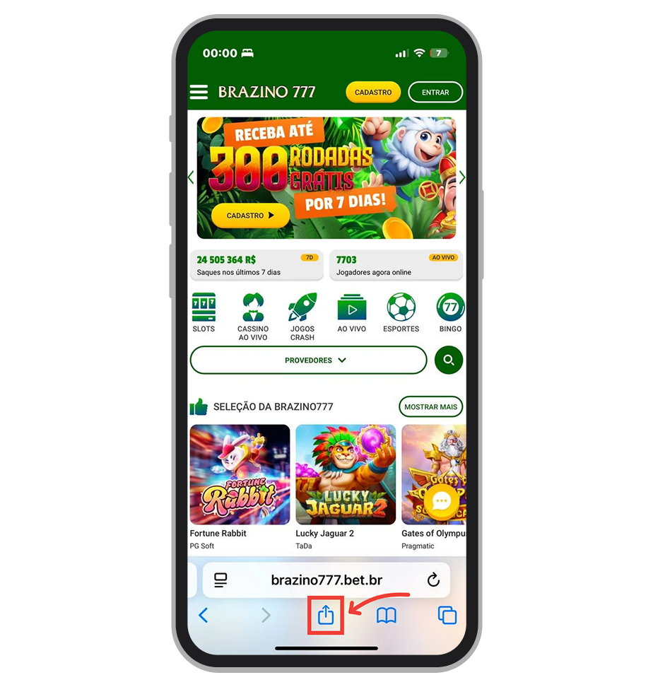 Toque em botão “Compartilhar”