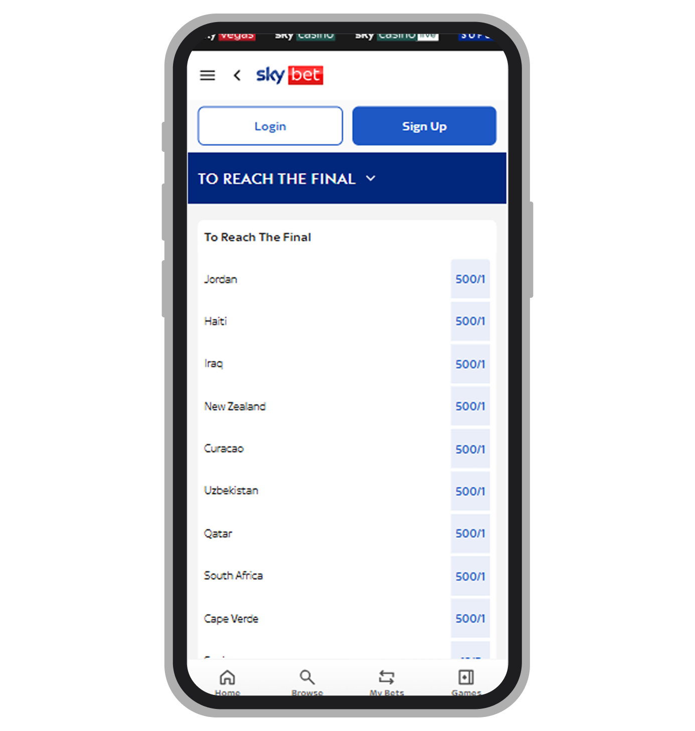 To reach the final market at Betfred