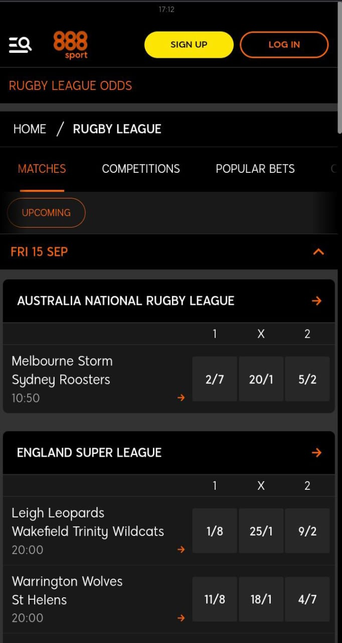 888Sport betting app screenshot