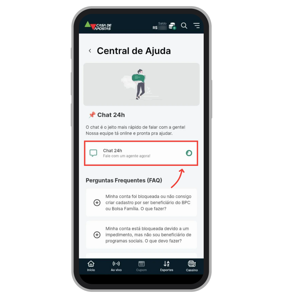 Toque em chat ao vivo 