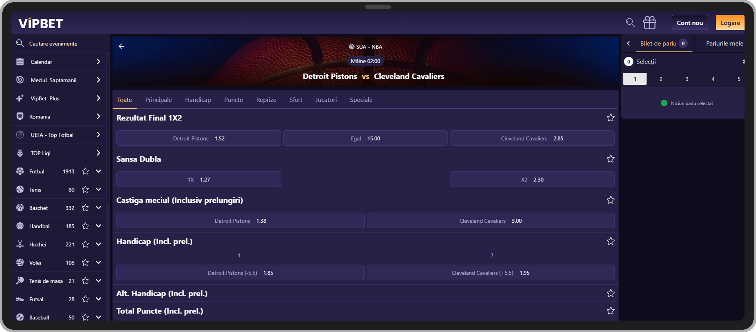 VipBet basketball odds