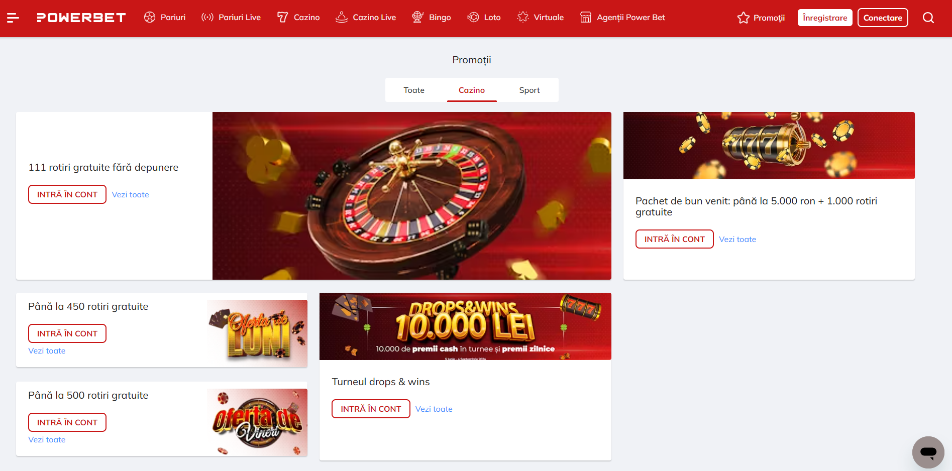 Pagina de promotii la Powerbet casino