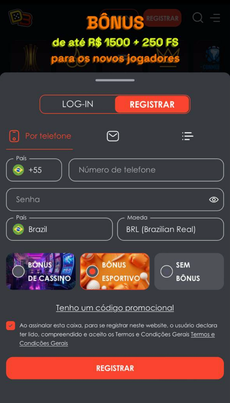 Registro com número de celular