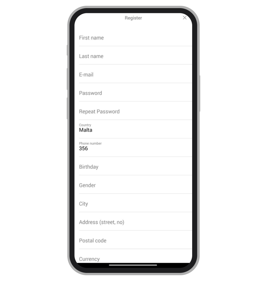 Страница регистрации в Meridianbet