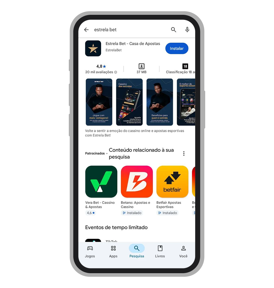Busque por EstrelaBet na Play Store 