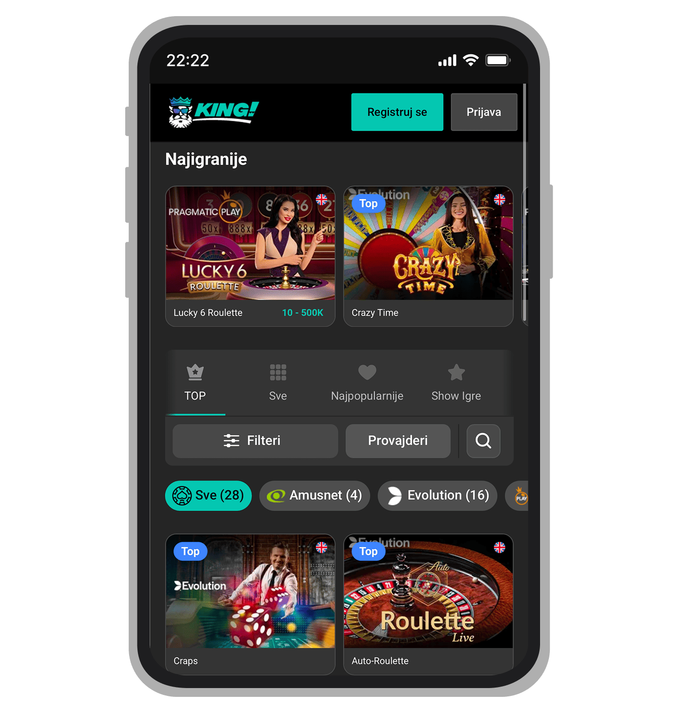 Kazino uživo na Kingu