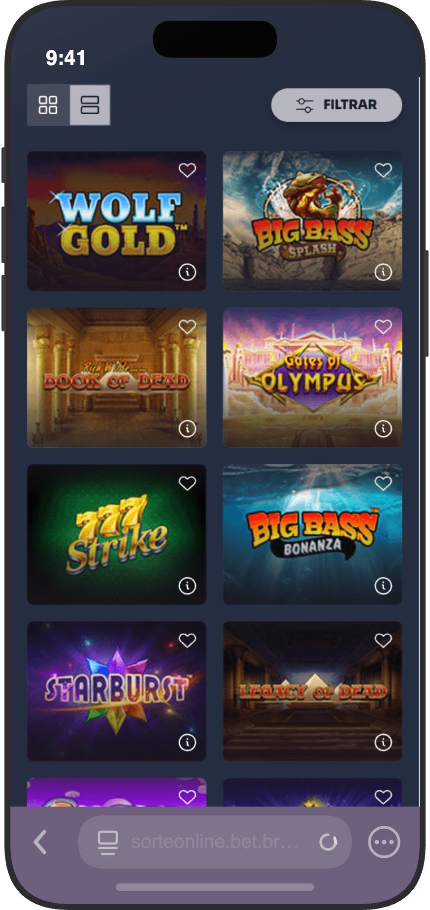 Catálogo de slots do cassino Sorte Online