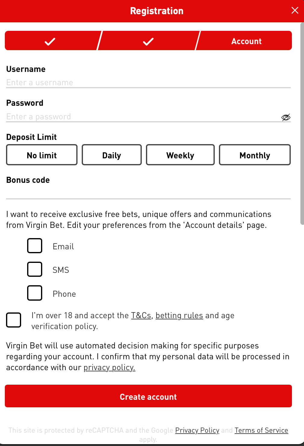 Set deposit limit.