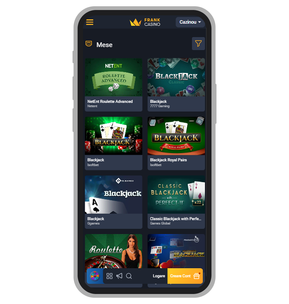 Jocuri de masă la Frank Casino