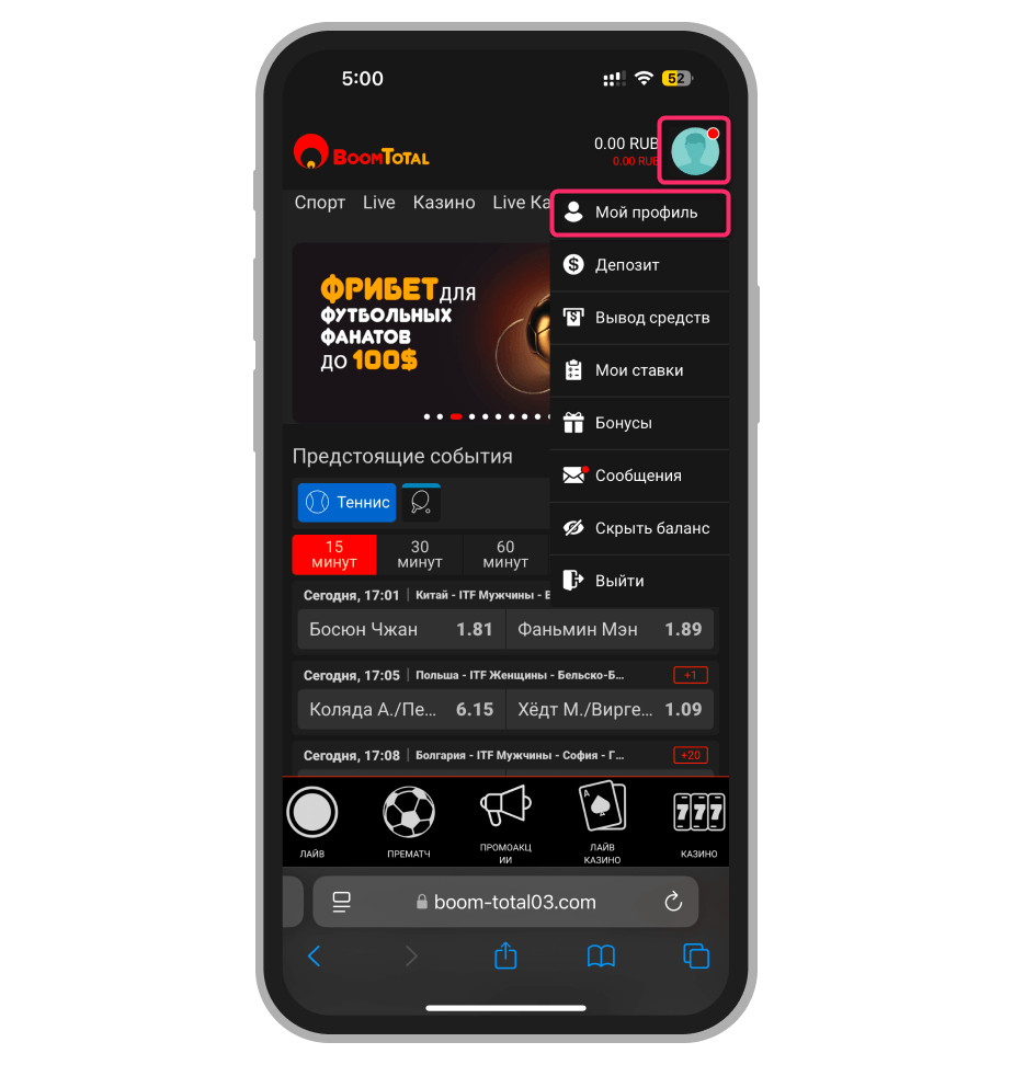 Расположение профиля на сайте